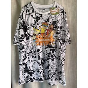 Nickelodeon  Men's All Over Print T-Shirt 3XL White & Black New With Tag